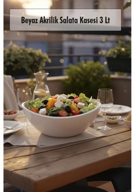Resim Beyaz Akrilik Salata Kasesi & Servis Kasesi 3 Lt Beyaz 
