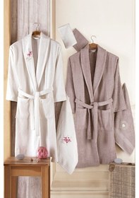 Resim Güvenal Pamuxu 8 Parça Bornoz Seti Bornoz Takımı Çeyiz Seti 3 Kahverengi 