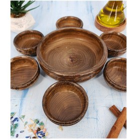 Resim El Yapımı Desenli Ahşap Doğal Ağaç Çerezlik Doğal Ağaç 7 Li Kahve 