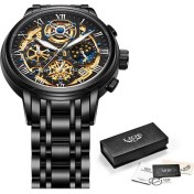 Resim Hanyang Tüm Siyah Lıge Erkekler Izle Lüks Iş Paslanmaz Çelik Kuvars Siyah Saatler Erkek Spor Chronograph Erkekler Kol Saati Su Geçirmez Saat Hediye (Yurt Dışından) 