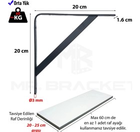 Resim Mr.Bracket 20X20CM Orta Yük 2 Ad. Beyaz Modern Raf Altı Tutucu Ayak - Metal L Demir Duvar Montaj Destek Aparatı 