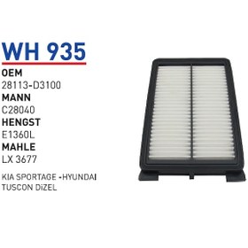 Resim WUNDER WH935 HAVA FİLTRESİ - KİA SPORTAGE -HYUNDAI TUSCON DİZEL 