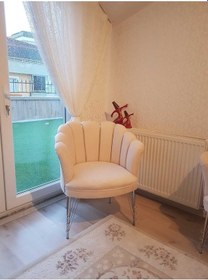 Resim Garden House Papatya/i Stiridye Model Krem Kumaş Metal Gümüş Krom Ayaklı Tekli Koltuk Berjer 