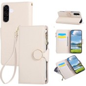 Resim Samsung Galaxy Uyumlu A56 5g Kılıf Fermuarlı Cüzdan Deri Telefon Kılıfı Ve Bilek Kayışı - Bej Bej 