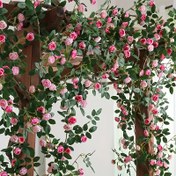 Resim PEIPOOS 1.8m/5.9ft Yapay Gül Bitkisi - Gerçekçi Pembe ve Beyaz Güller Yeşil Yapraklarla, Dayanıklı Plastik İç/Dış Mekan Dekoru, Düğünler, Bahçe Çitleri, Tatil Partileri, Pastoral Tema Dekorasyonu, Doğal Görünümlü Güller 