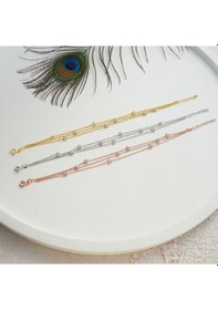 Resim Queen Silver Jewelry 925 Ayar Gümüş 3 Zincirli Bileklik Zirkon Taşlı Altın 