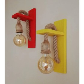 Resim Dekoratif Modern Duvar Lambası, Sarı Kırmızı 2li Ahşap Aplik 