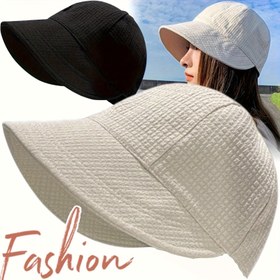 Resim Kadın Waffle Desenli Kova Şapka, Ayarlanabilir Çekmece, Geniş Kenar, Nefes Alabilen - Bloklayan Bere, Şık Dış Mekan Balıkçı Şapkası Seyahat, Kamp, Plaj - El Yıkamalı Polyester, Plaj Ha 