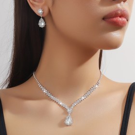 Resim Şık Gelinlik Takı Seti - Lüks Taşlı Kolye ve Küpe Çifti, Düğünler, Partiler ve Resmi Etkinlikler İçin Mükemmel, Tüm Mevsimler İçin Zarif Tasarım, Gelinlik Takı 