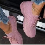 Resim Pembe Örgü Nefes Kadın Gündelik Ayakkabı Dantel-up Vulkanize Ayakkabı Bayan Platformu Ayakkabı Kadın Ayakkabısı Artı Boyutu Pembe 