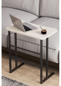 Resim Metal Ayaklı Laptop Sehpası Koltuk Sehpası Kahvaltı Masası Çalışma Sehpası - Krem Krem 