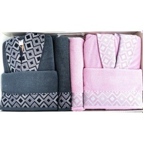 Resim Özdilek Snazzy Antrasit Pembe Pamuk Aile Bornoz Seti Antrasit 