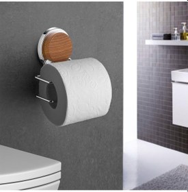 Resim Okyanus Home Ahşap Desenli Magic Fix Sihirli Yapışkan Krom Lux Wc Kağıtlık Mgk-708w Krom 