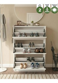 Resim Düşer Kapak Ayakkabılık Kayar Raflı Ayakkabılık 3 Bölmeli Beyaz 