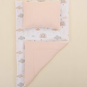 Resim Alt Açma Matı ve Yastık - Çift Taraflı - Somon Örgü - Yeşil Gökkuşağı 