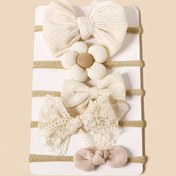 Resim 5 Adet Bej & Pembe Kız Çocukları için Fiyonklu ve Çiçek Süslemeli Saç Bandı - 3-14 Yaş Gençler İçin Yumuşak Esnek Naylon Saç Aksesuarları, Günlük Kullanım ve Özel Günler İçin Kaymaz Rahat Uyum 