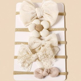 Resim 5 Adet Bej & Pembe Kız Çocukları için Fiyonklu ve Çiçek Süslemeli Saç Bandı - 3-14 Yaş Gençler İçin Yumuşak Esnek Naylon Saç Aksesuarları, Günlük Kullanım ve Özel Günler İçin Kaymaz Rahat Uyum 