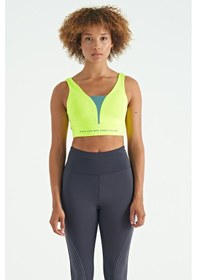 Resim Tommy Life Neon Sarı Yazı Baskılı Renk Bloklu Dar Kalıp Dalgıç Kumaş Kadın Büstiyer - 97271 Neon Sarı 