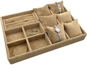 Resim Oslo Model Süet Kaplama Sütlü kahve Renk 24/34 Cm Yastıklı Takı Sergileme Standı 