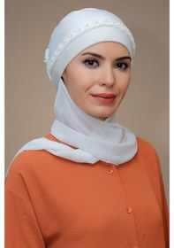Resim Hürrem Bone Krem Pratik Hazır Geçmeli Tesettür Bone Sandy Kumaş Örgülü Güllü Krem 