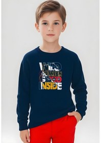 Resim Fyk Kids Erkek Çocuk Yazı Baskılı Yuvarlak Yaka Sweatshirt Lacivert 