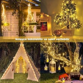 Resim Güneş Enerjili LED Işık Zinciri - 10 Metre, 100 LED, IP64 Su Geçirmez, 8 Modlu, Sıcak Beyaz Işık, Bahçe, Ağaç, Teras, Düğün, Parti ve Noel Dekoru için 