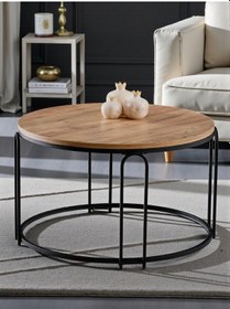 Resim Lenka Açık Ceviz Ahşap Orta Sehpa Yuvarlak Siyah Metal - Sedaş-lenka-orta-siyah Açık Ceviz 