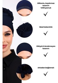 Resim Loggia Kaymayan Fırfırlı Silikonlu Dikişsiz Bone - Kaymaz Kadın Tesettür Bağlamalı İç Bone-lacivert Lacivert 
