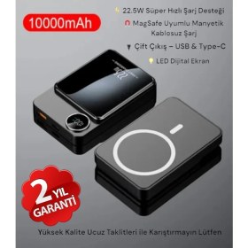 Resim Kılıforyum 10000 mAh MagSafe Uyumlu Powerbank | 22.5W Hızlı Şarj | Dijital Göstergeli | Type-C & USB Çıkışlı 