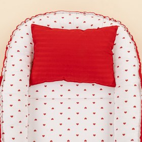 Resim Babynest ve Yastık - Çift Taraflı - Kırmızı Saten - Kırmızı Kalp 