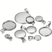 Resim 10 Adet Paslanmaz Çelik Yuvarlak Boş DIY Takı Yapımı Çerçevesi - 6-25mm Çok Boyutlu El İşi Malzemeleri, Kolye Pandantif ve Bileklik Tokaları ile Güvenli Bağlantı Halkası, Parlak Metalik Kaplama, Metalik Toka Mekanizması 