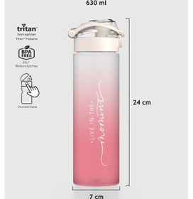 Resim Renga Saga Moment Yazı Desenli 630 Ml Mat Tritan Matara 912120 Pudra 