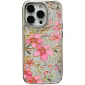 Resim Altın Kenarlı Pembe Trompet Çiçeği Elektro Kaplama Büyük Delikli iPhone11PROMAX/11/11PRO/12/12PRO/12PROMAX/13PROMAX/13/13PRO/14/14PRO/14PROMAX/14PLUS/15PROMAX/15/15PRO/16/16PRO/15PLUS/16PROMAX/16PLUS için Uygun Cep Telefonu Koruyucu Kılıf Yumuşak Kabuk Elektro Kaplama Gümüş Çerçeve, Erkek Arkadaşa/Kız Arkadaşa, Sevgiliye, En İyi Arkadaşa Özel Hediye 