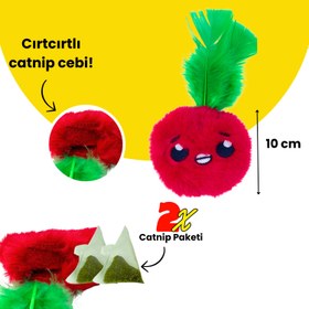 Resim Catnip Cepli Elma Peluş Kedi Oyuncağı ve 2 Adet Catnip Paketi 