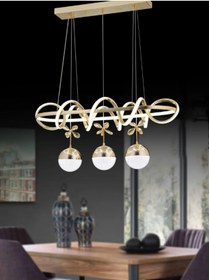 Resim B&F STORE NEW STYLE LED AVİZE AKIN YEMEK MASASI GOLD 3RENK IŞIKLI 