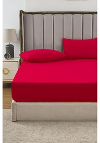 Resim Ranforce Kırmızı Pamuklu Tek / Çift Kişilik Battal Tam Kenar Lastikli Çarşaf 14 Renk Fıtted Kırmızı 