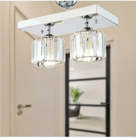 Resim Sabrina 2 Li Krom Kaplama Plafonyer Kristalli Taşlı Modern Tasarım Kristal Salon Avize 