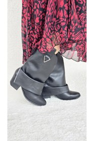 Resim Melinta Shoes Melinta Kadın Kovboy Silver Çizme Siyah Deri M0053 