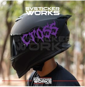 Resim Cross Yazılı Kask Sticker Tüm Kasklar Uyumlu Tek Yön 1 Adet Mor 