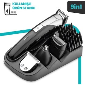 Resim GOLDMASTER Kablolu ve Kablosuz Sıfır Başlıklı Paslanmaz Çelik Standlı 9 In 1 Erkek Bakım Seti Ve Tıraş Makinesi 