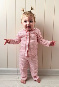 Resim Miniel Unisex Bebek Puantiye Desenli Uzun Kollu Patikisiz Organik Pamuklu 0-6-12 Ay Bebek Pijama Tak 