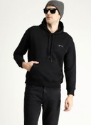 Resim Siyah Kapüşonlu Baskılı Pamuklu Sweatshirt Kigili