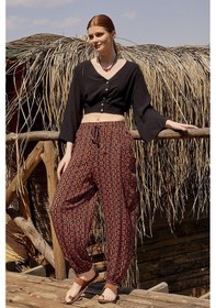 Resim Los Banditos Bohem Stil Dökümlü Paça Lastikli Pantolon Kırmızı Kilim 