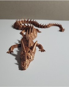 Resim 55 Cm Bakır Renkli Dev Ejderha Figürü 3d Baskı Ejderha Heykeli Metalik Görünümlü Tasarım 