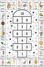 Resim Kaymaz Tabanlı Makinede Yıkanabilir Harf Hayvan Sayı Eğitici Çocuk Halısı Ar318, Beyaz, 100 X 180 