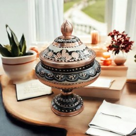 Resim Bakır Center Bakır Şekerlik 21*11 cm Saf Bakır Şekerlik Siyah El Işlemeli Bakır Çikolatalık Erzurum Bakır Gondol 