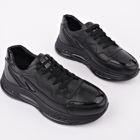 Resim Muggo Power Bağcıklı Hakiki Deri Kalın Taban Erkek Günlük Sneaker Spor Ayakkabı Siyah 