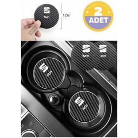 Resim Seat İnca Siyah Karbon Bardak Altlığı 2 Adet Seat Logolu İnca Yazılı 7 Cm İçin Özel Tasarım 2 Adet 