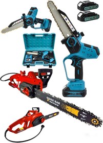 Resim Germany Steel 2'li Set 4800W Elektirikli Odun Ağaç Hızar Motoru 598Vf Otomatik Yağlamalı Şarjlı Testere Dal Budama 