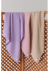 Resim Pamuk 4 Katlı Müslin Battaniye Seti 3'lü Pembe 